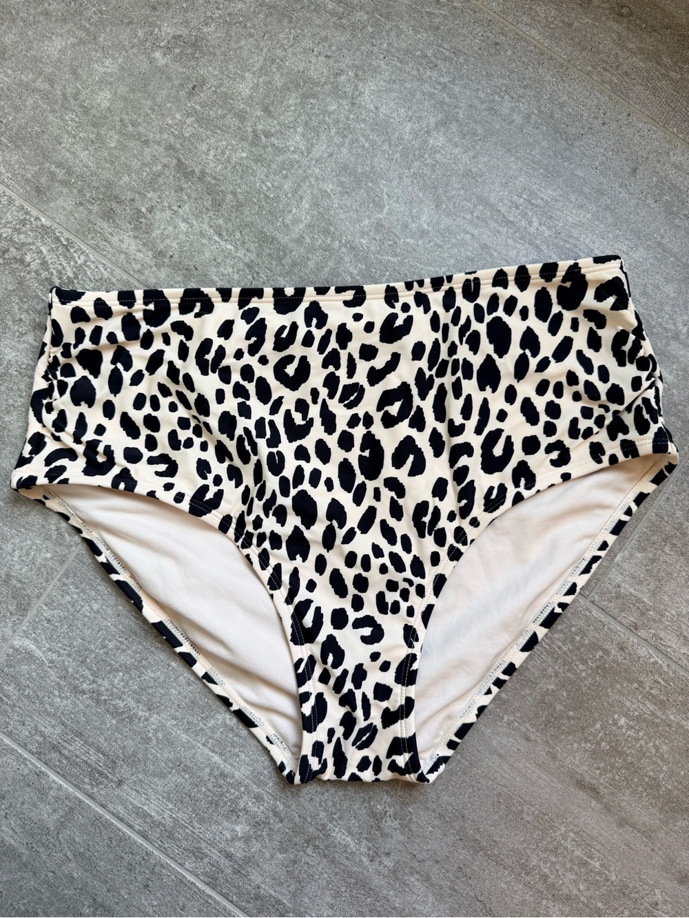Kona Sol Leopard-Trim High-Waist Bikini Bottoms - Black & Cream